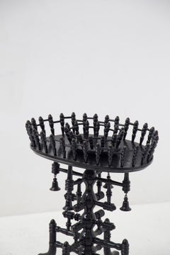 German Brass and Ebonized Turned Wood Side Table
