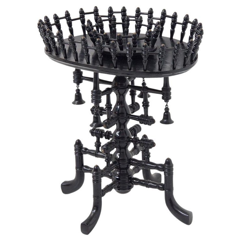 German Brass and Ebonized Turned Wood Side Table For Sale at 1stDibs