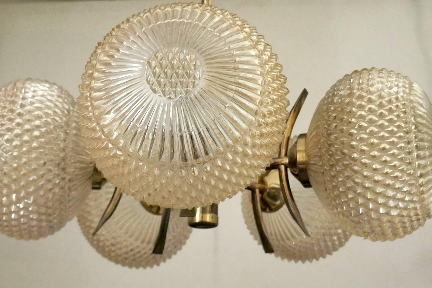 Mid-20th Century German Brass and Glass Sputnik Pendant Light Chandelier by Richard Essig