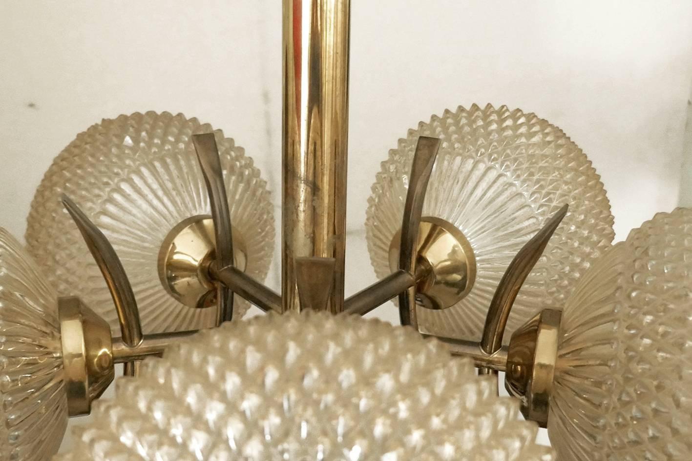 German Brass and Glass Sputnik Pendant Light Chandelier by Richard Essig 1