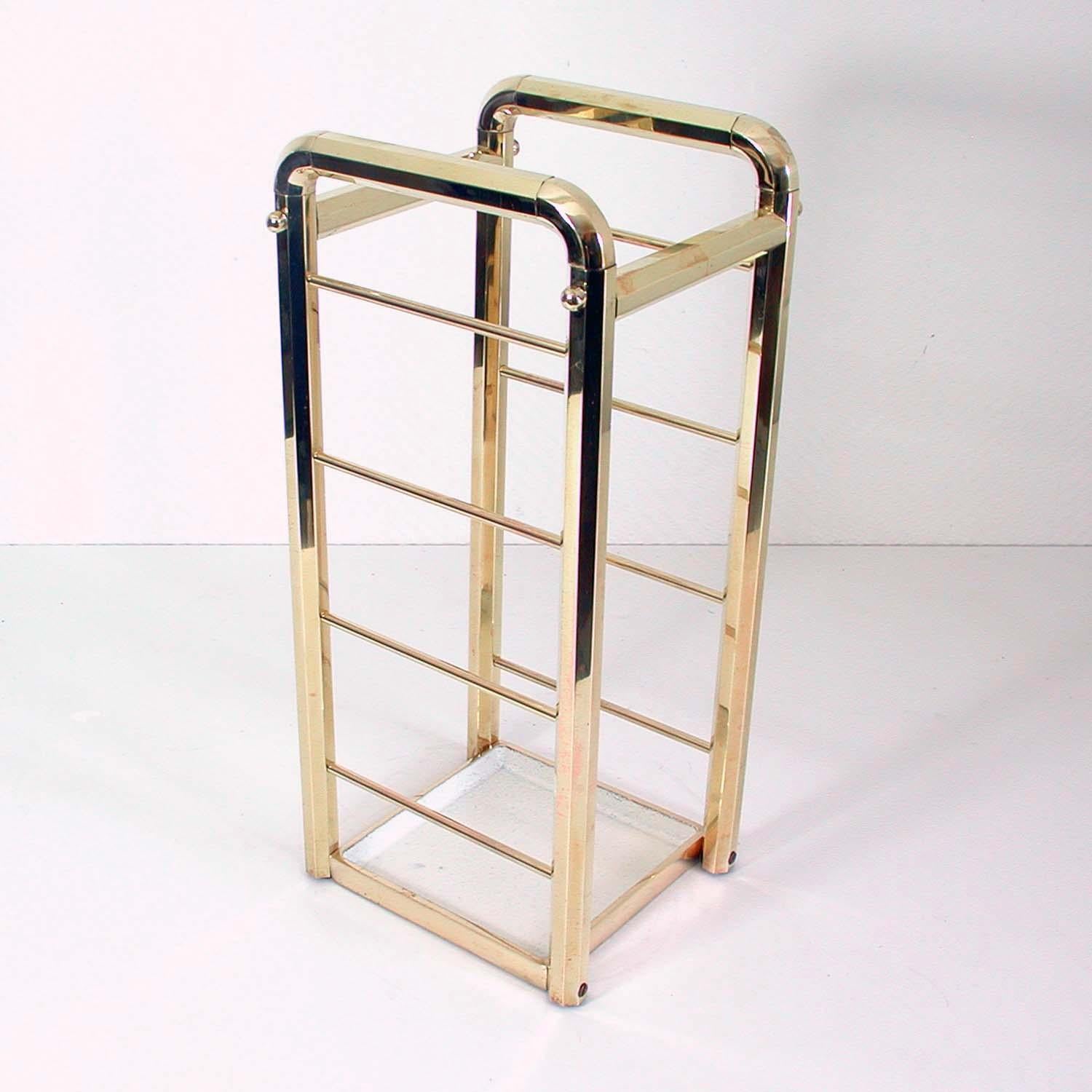 Austrian German Brass Bauhaus Cubist Umbrella Stand, 1930s-1940s