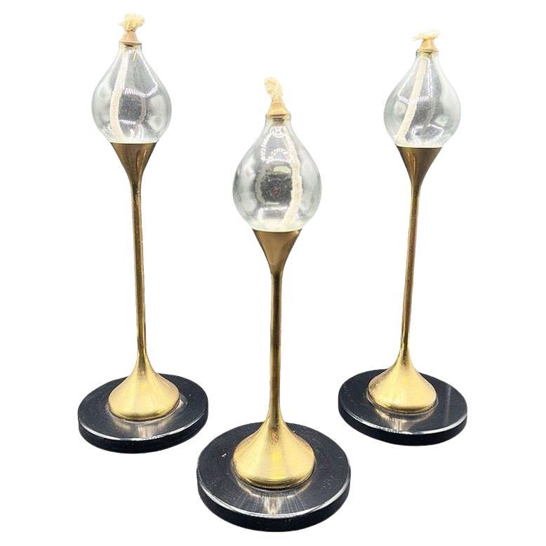 Deutsche Messing "Clear Drops" Öllampe Kerzenständer von Freddie Andersen, 3er Set im Angebot