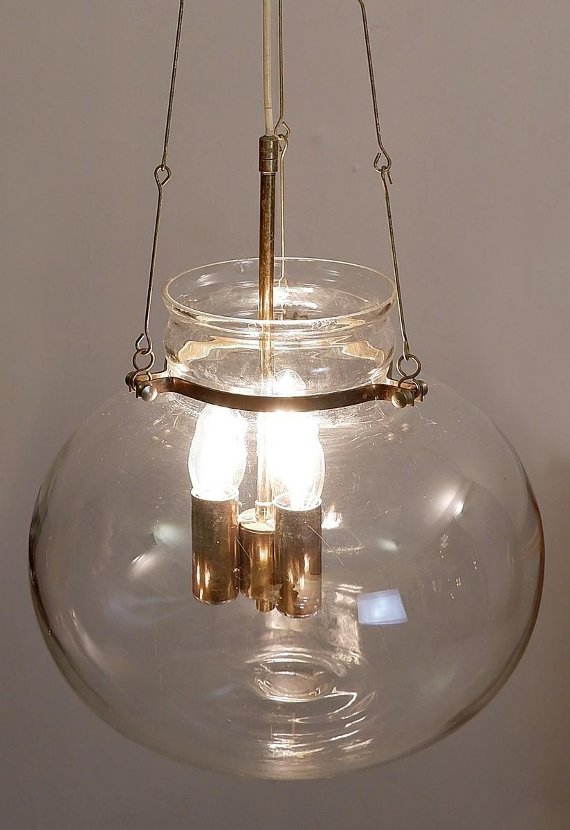 German brass and glass pendant lamp Glashütte Limburg, 1970s.