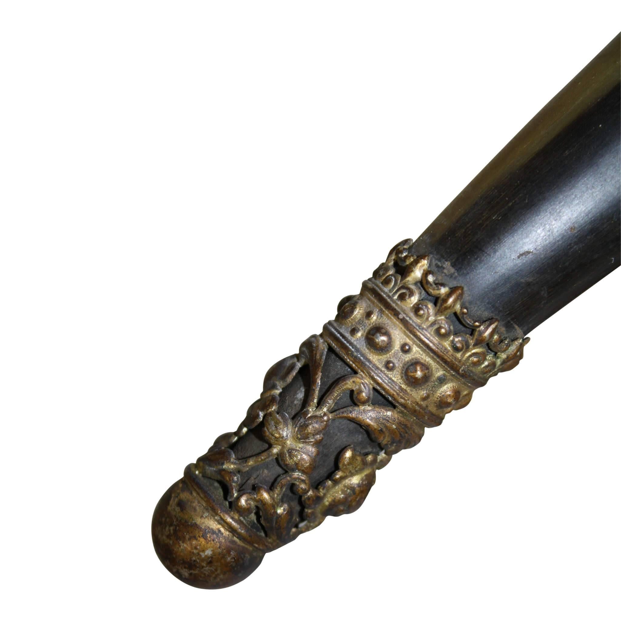 Late 19th Century German Brass Mounted Drinking Horn with Inscribed Silver Plated Rim, circa 1880