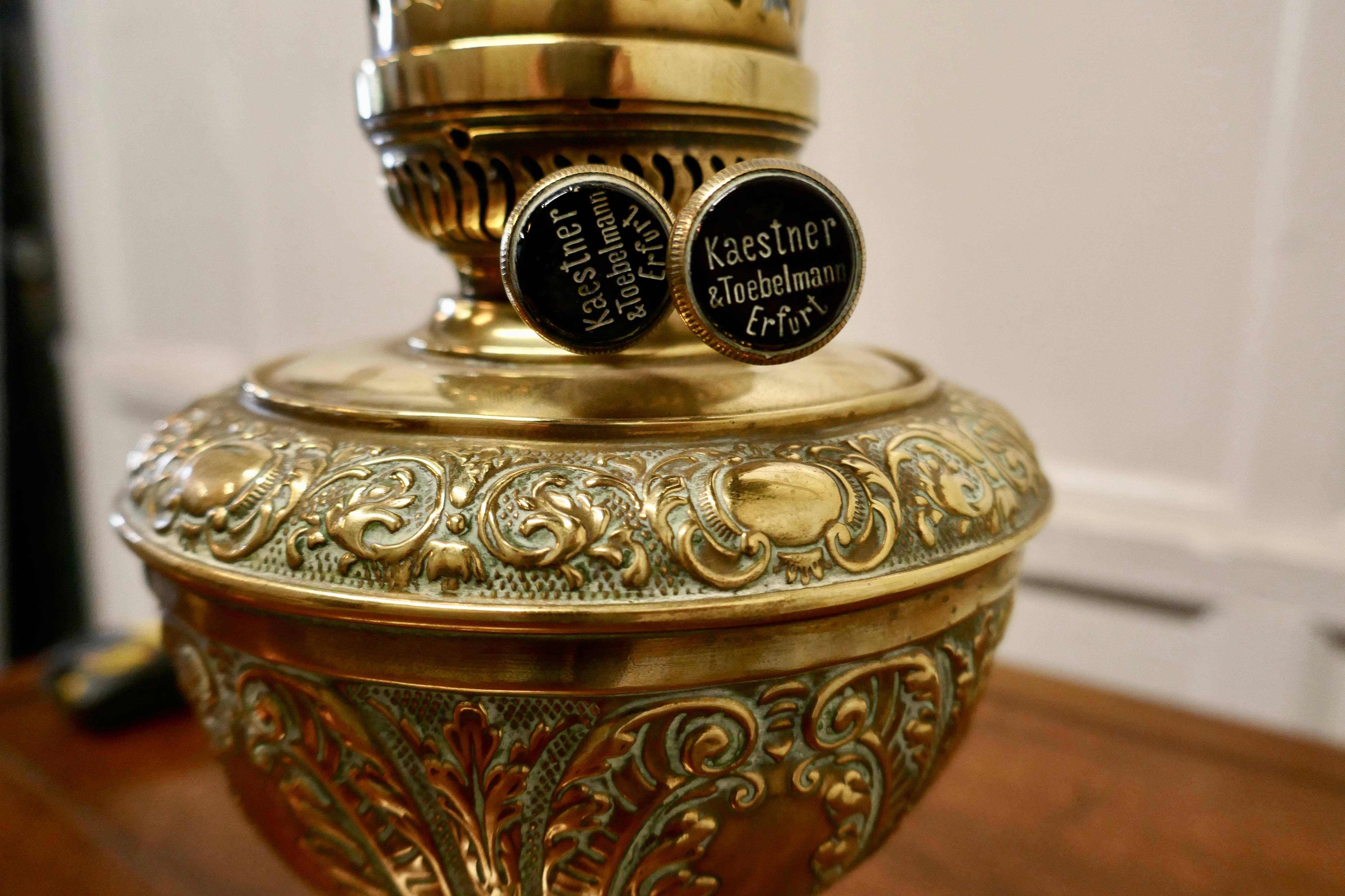 Art Nouveau German Brass Oil Lamp by Kaestner & Tobelman, Erfurt