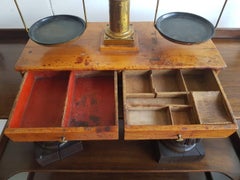 German Brass Pharmacy Balance from 1921 on Mahogany Box