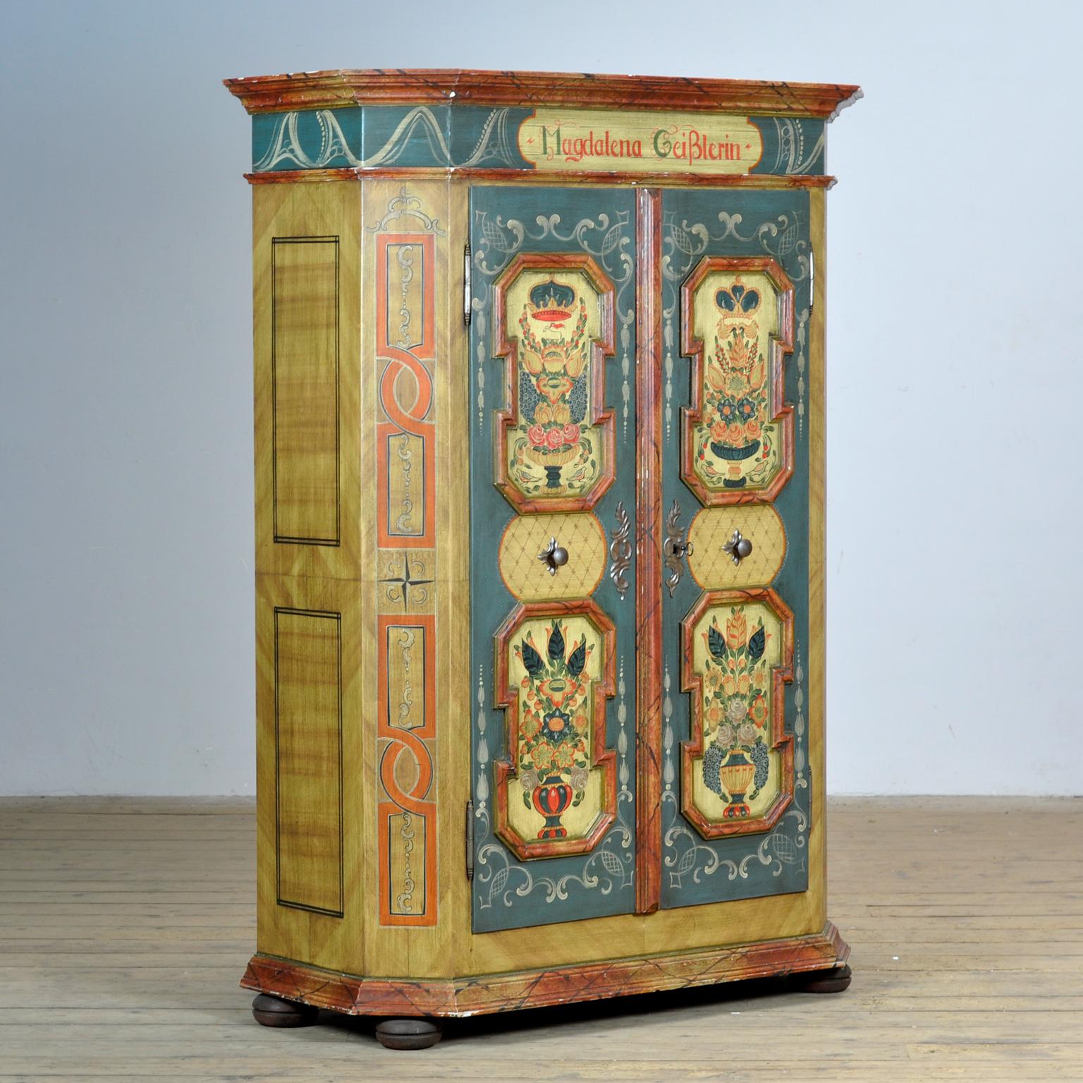 Folk Art German bridal cabinet For Sale