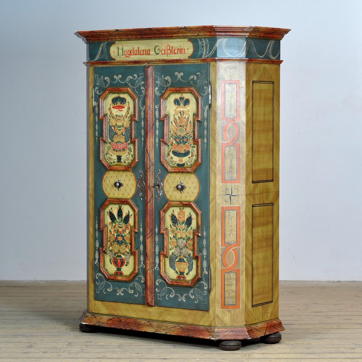 Hand-Painted German bridal cabinet For Sale