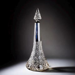 German Brilliant Cut Crystal Decanter with Sterling Silver 925 Collar, 14in