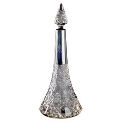 German Brilliant Cut Crystal Decanter with Sterling Silver 925 Collar, 14in