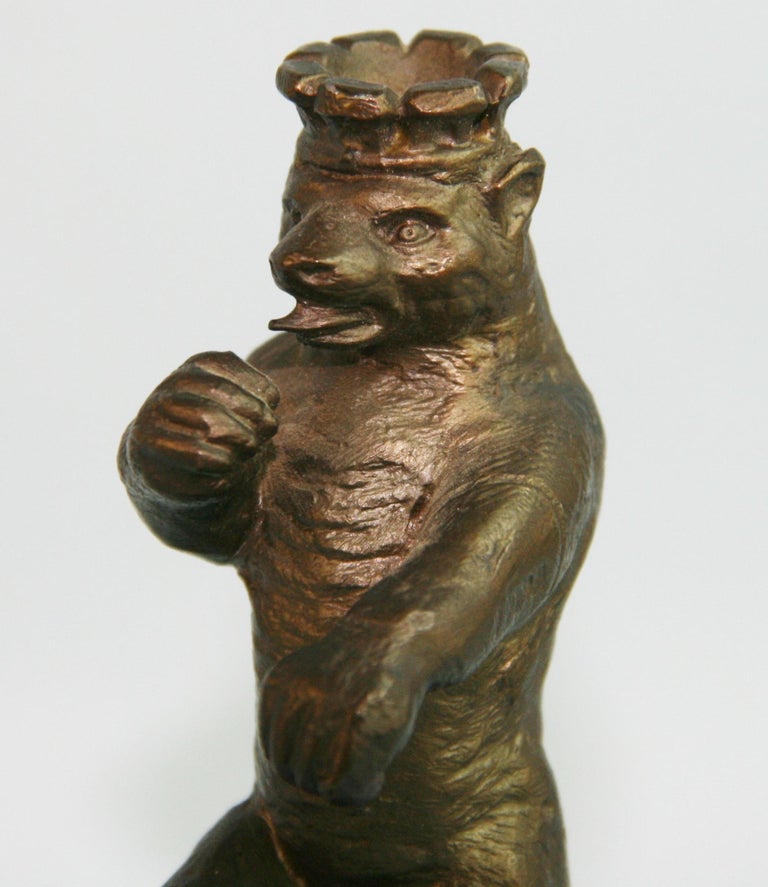German Bronze Boxing Bear Sculpture In Good Condition For Sale In Douglas Manor, NY