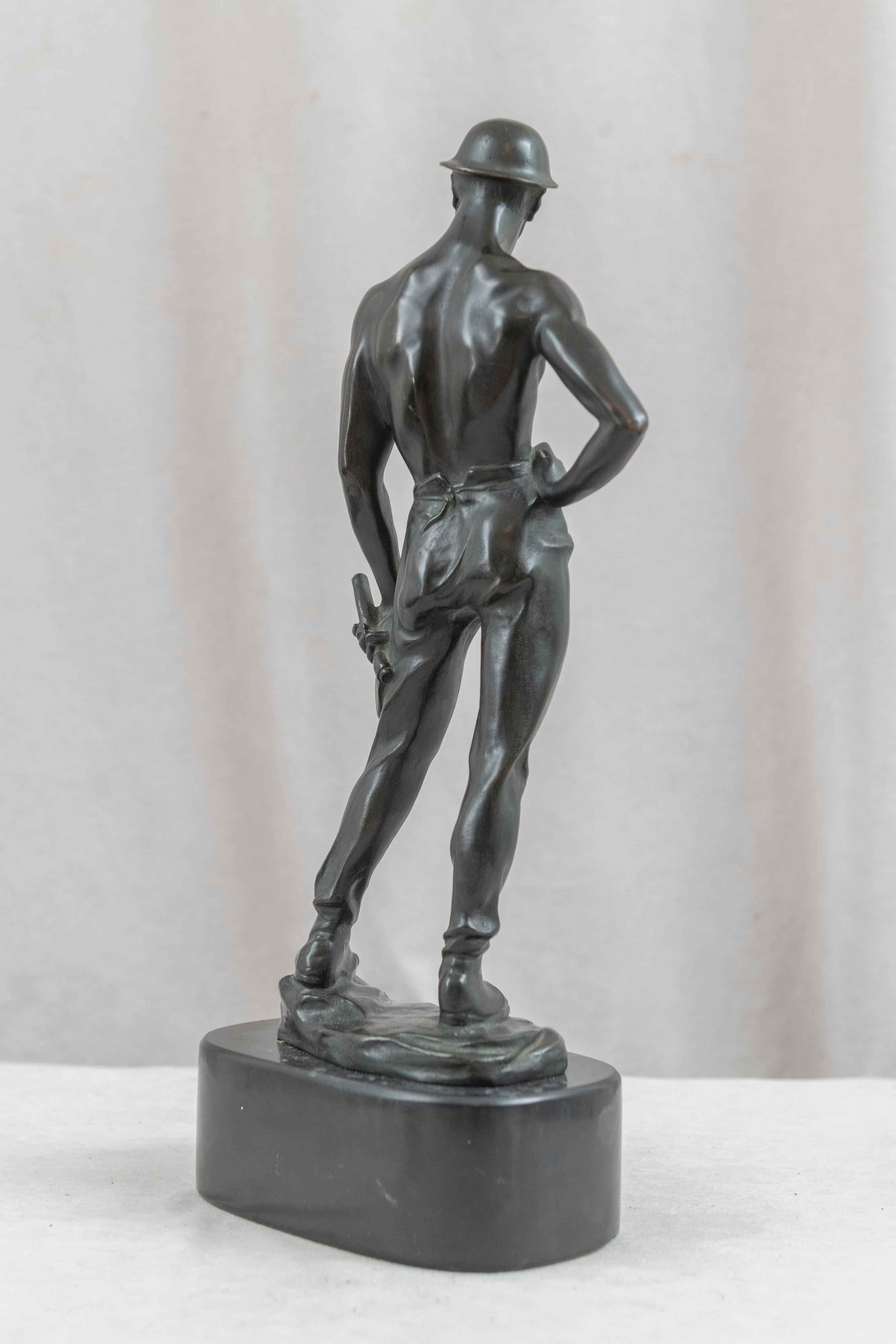 Early 20th Century German Bronze Figure of a Miner, Early Moderne Look, ca 1915 For Sale
