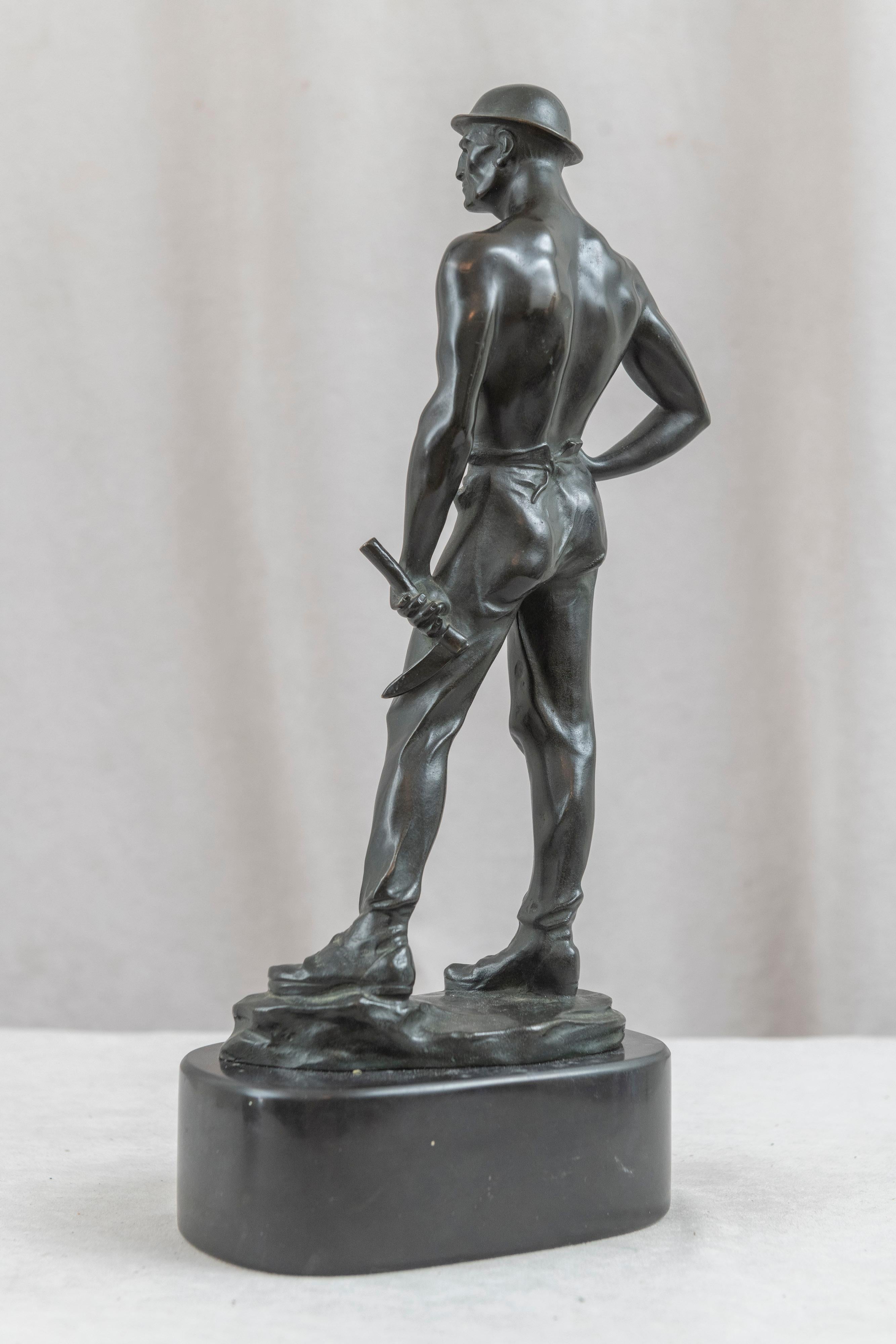German Bronze Figure of a Miner, Early Moderne Look, ca 1915 For Sale 1