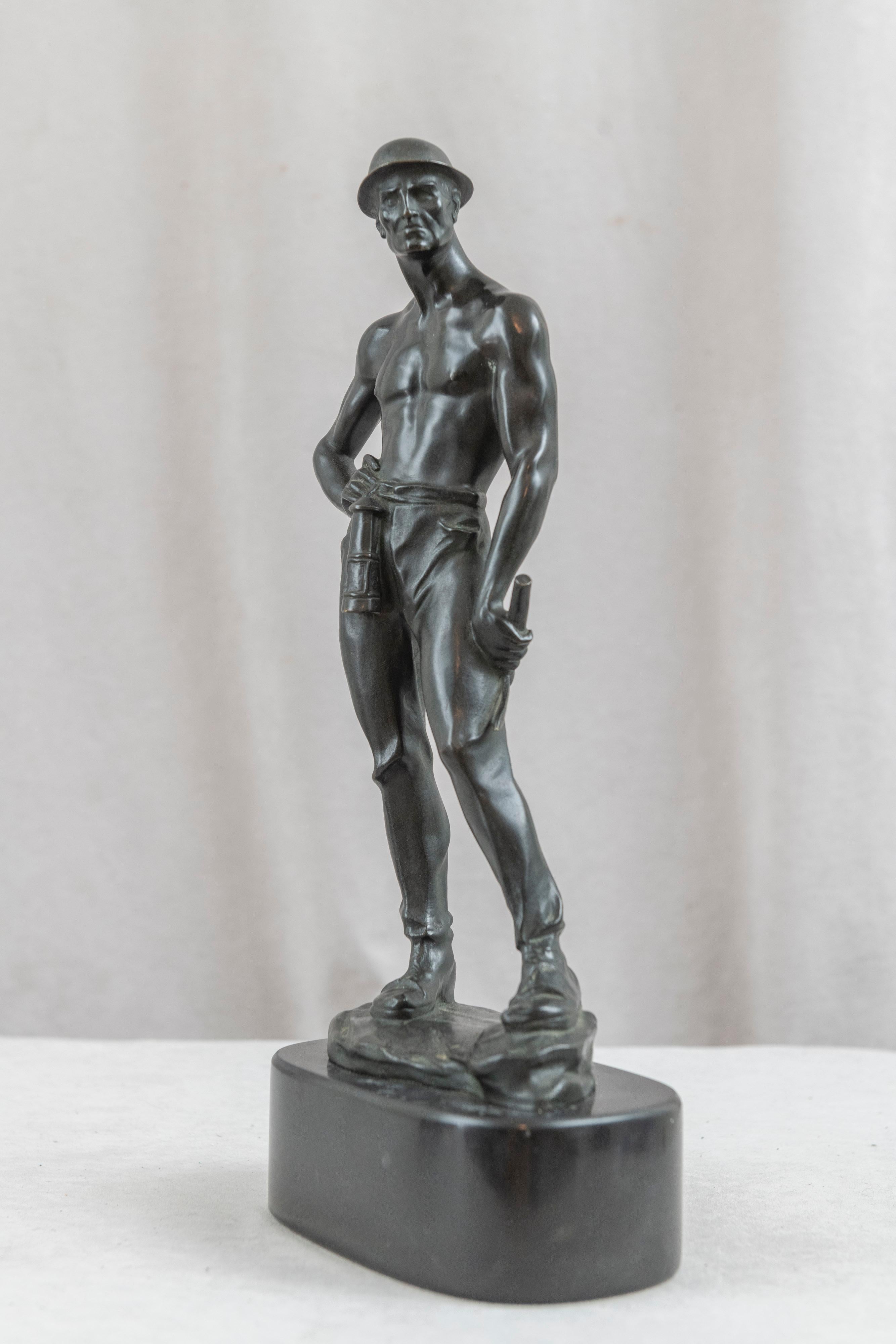 German Bronze Figure of a Miner, Early Moderne Look, ca 1915 For Sale 3