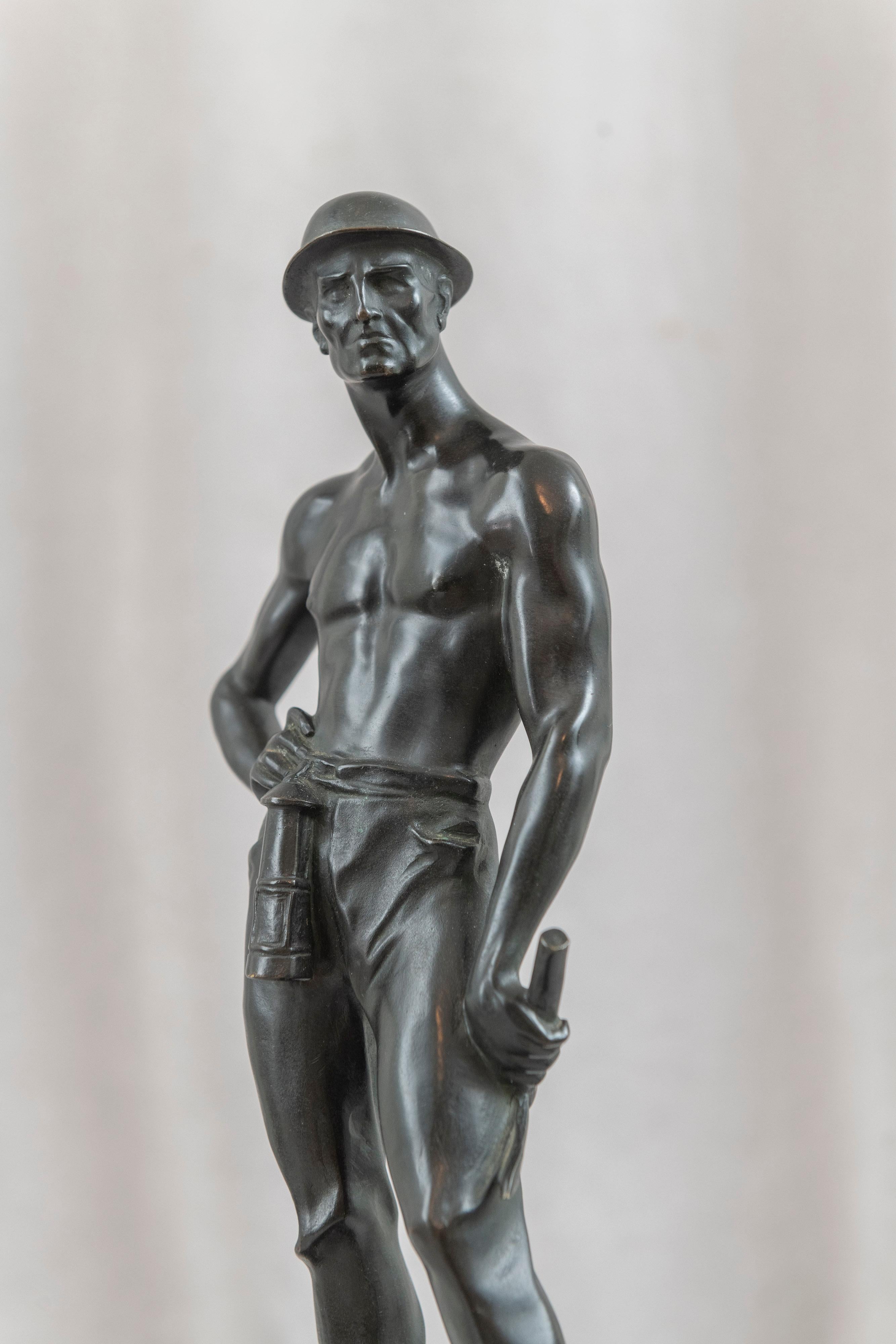 German Bronze Figure of a Miner, Early Moderne Look, ca 1915 For Sale 4