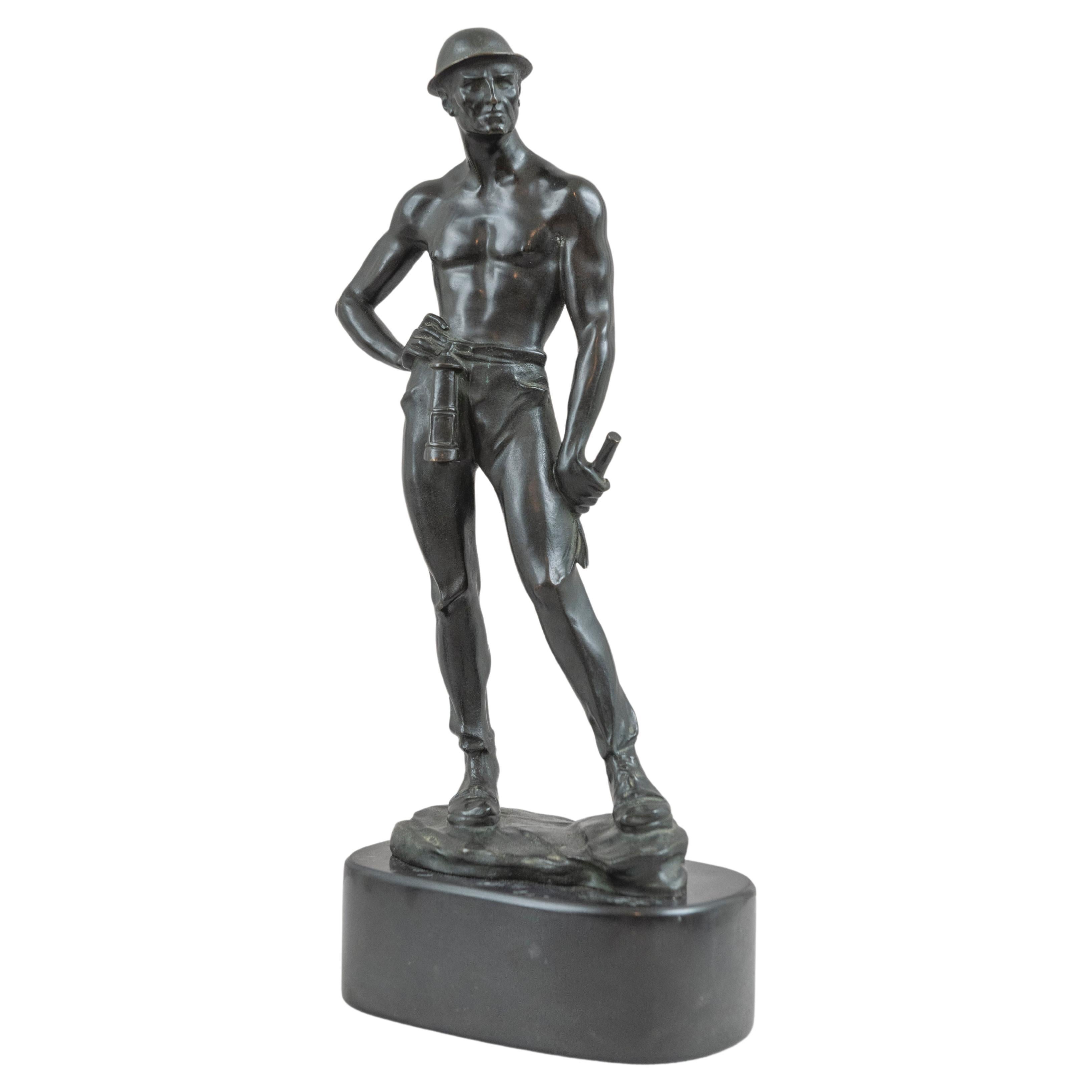 German Bronze Figure of a Miner, Early Moderne Look, ca 1915 For Sale