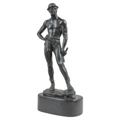 Antique German Bronze Figure of a Miner, Early Moderne Look, ca 1915