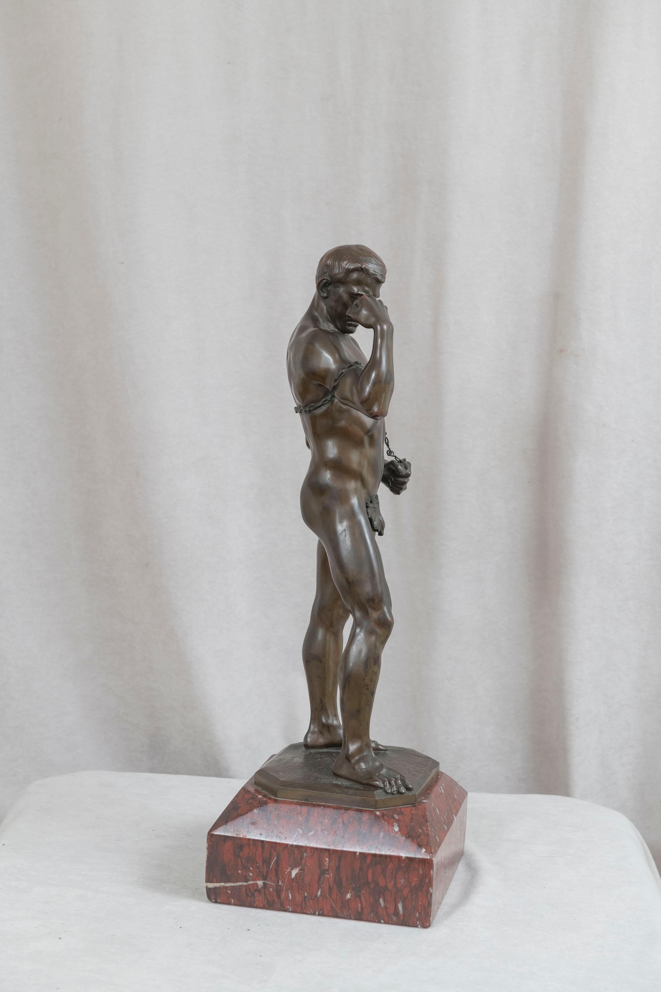 German Bronze Figure of a Nude Male Strongman Breaking out of Chains, ca. 1895 1