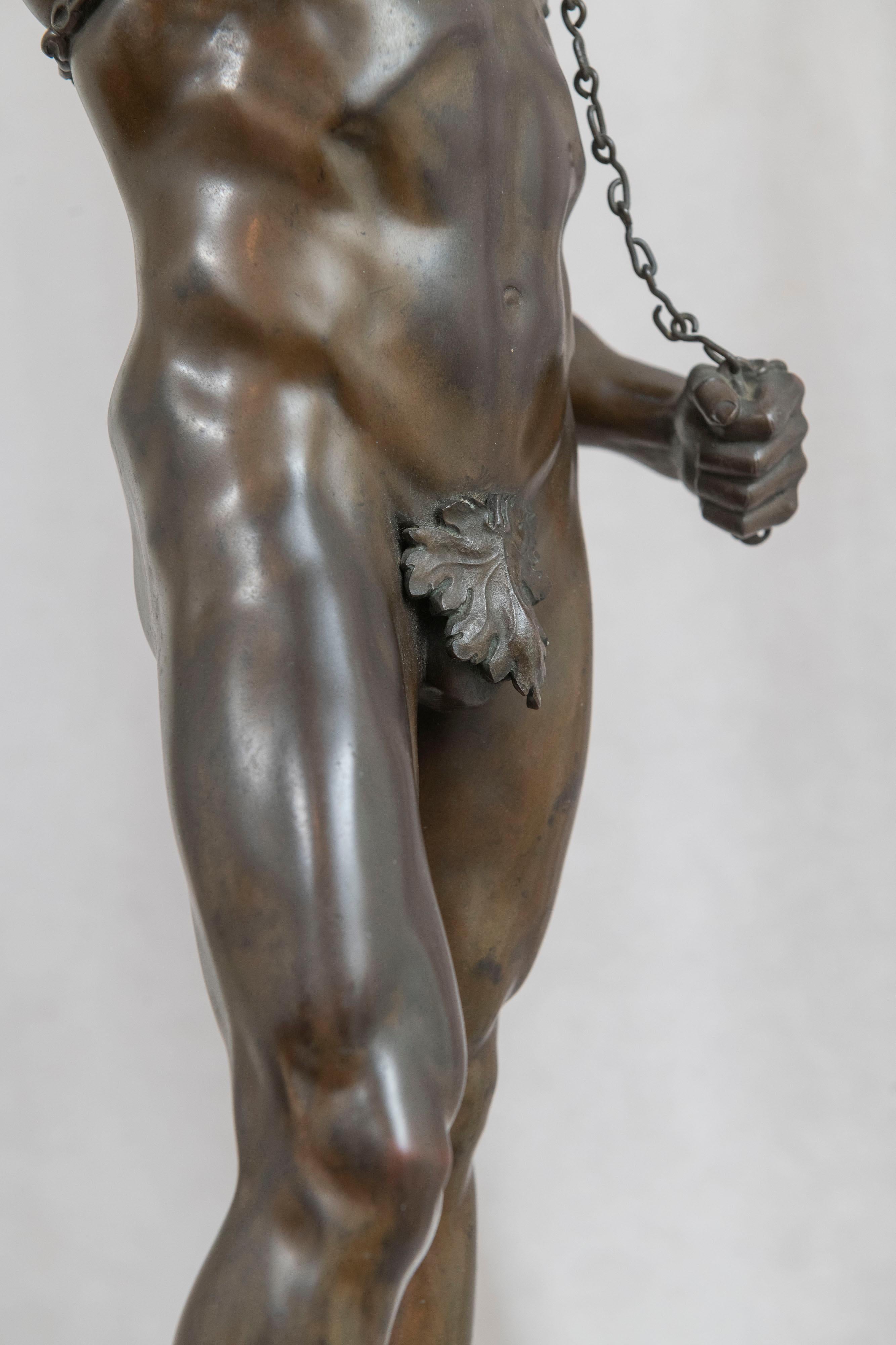 German Bronze Figure of a Nude Male Strongman Breaking out of Chains, ca. 1895 3