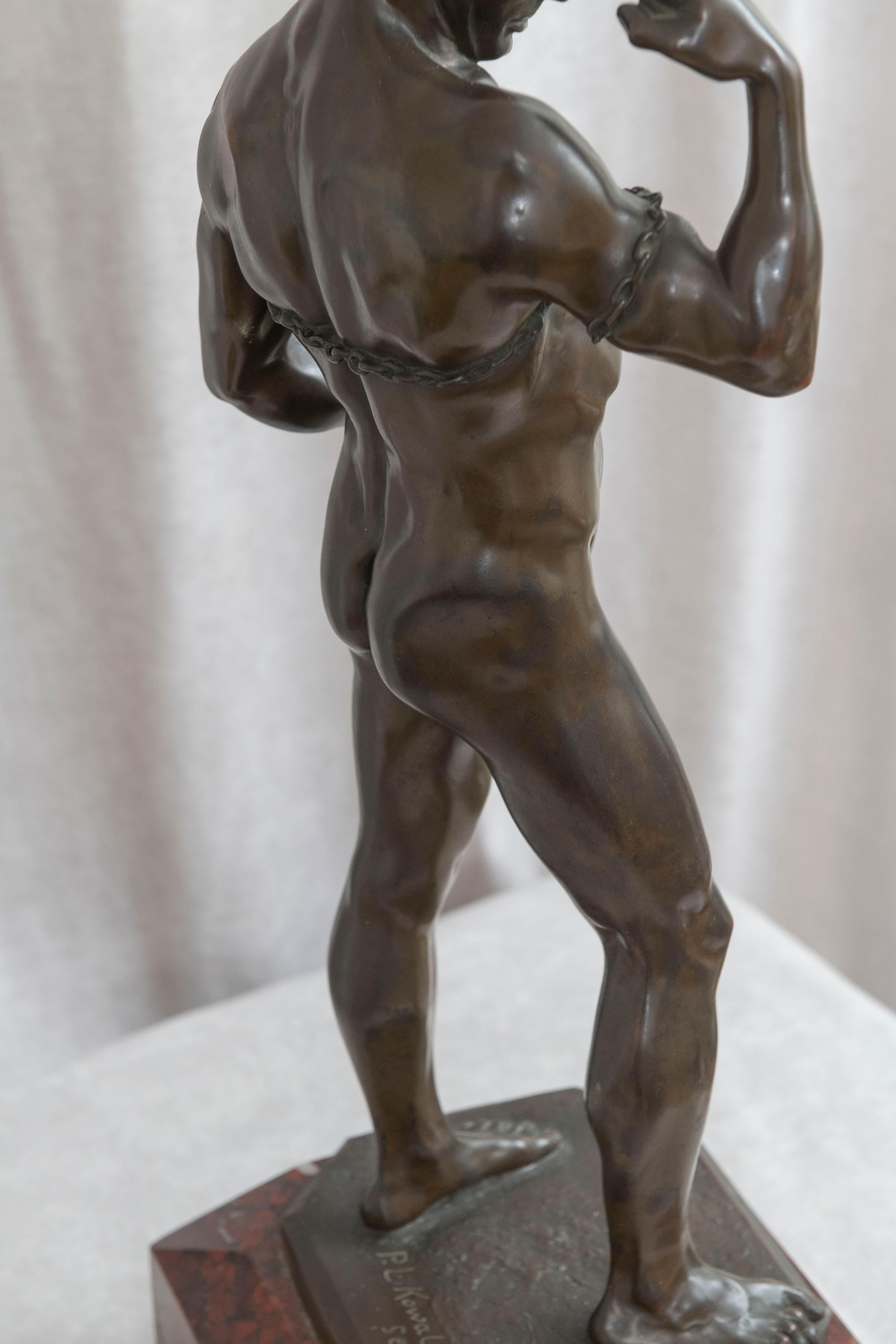 German Bronze Figure of a Nude Male Strongman Breaking out of Chains, ca. 1895 4