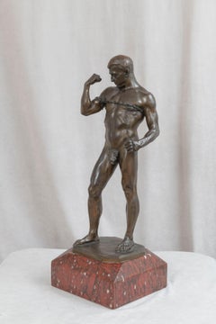 German Bronze Figure of a Nude Male Strongman Breaking out of Chains, ca. 1895