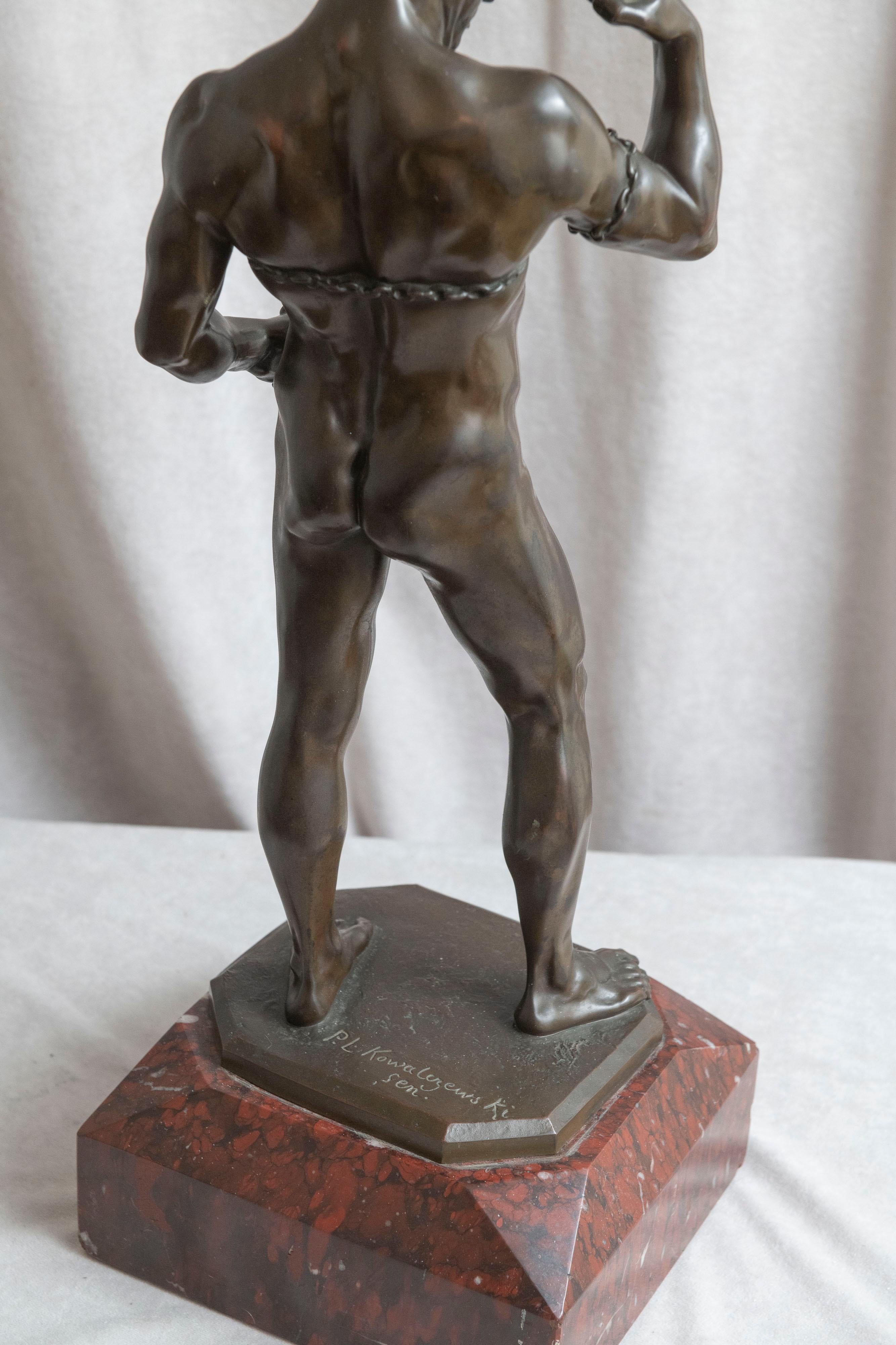 Late 19th Century German Bronze Figure of a Nude Male Strongman Breaking out of Chains, ca. 1895