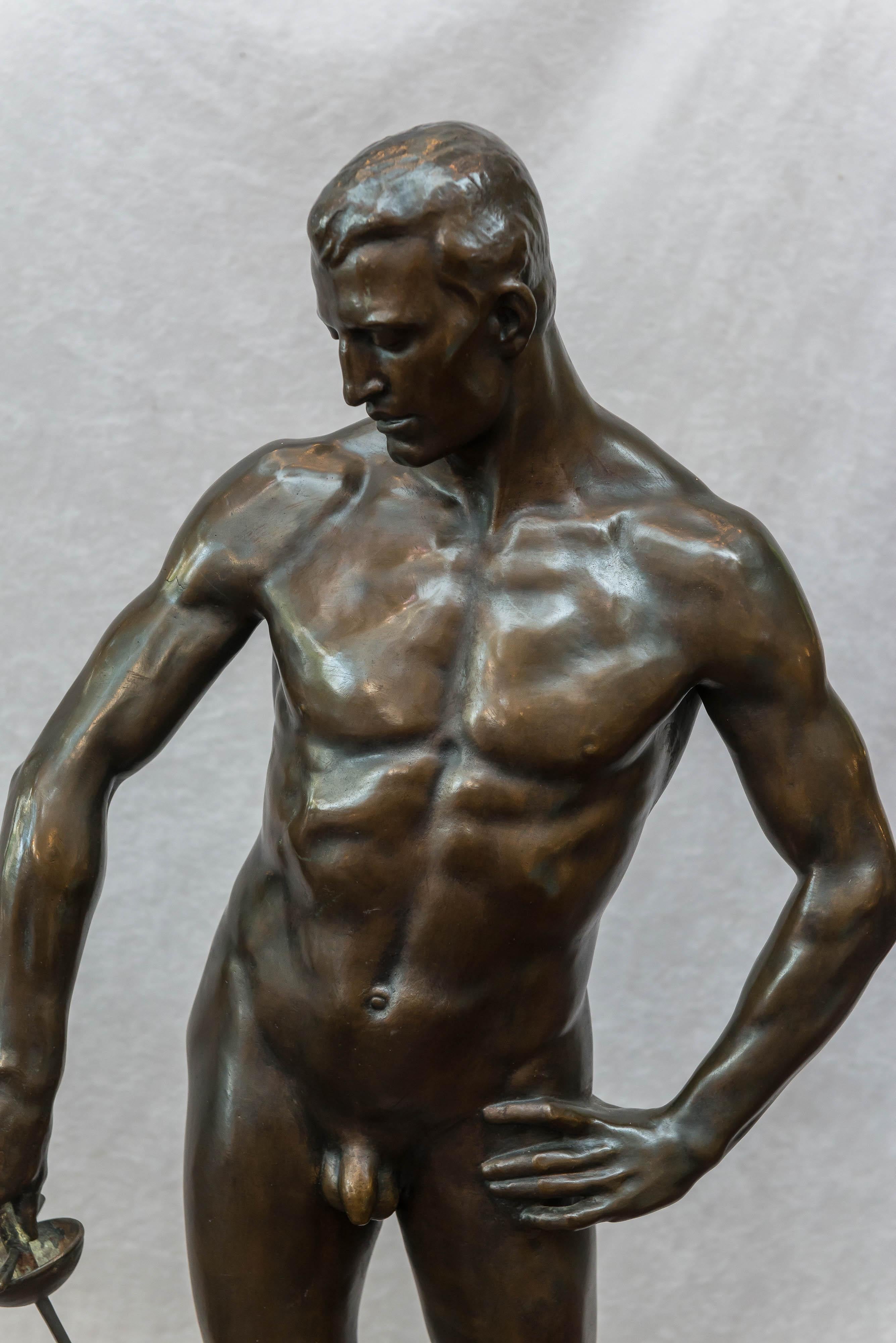 German Bronze Figure of a Nude Male Swordsman, circa 1901 2