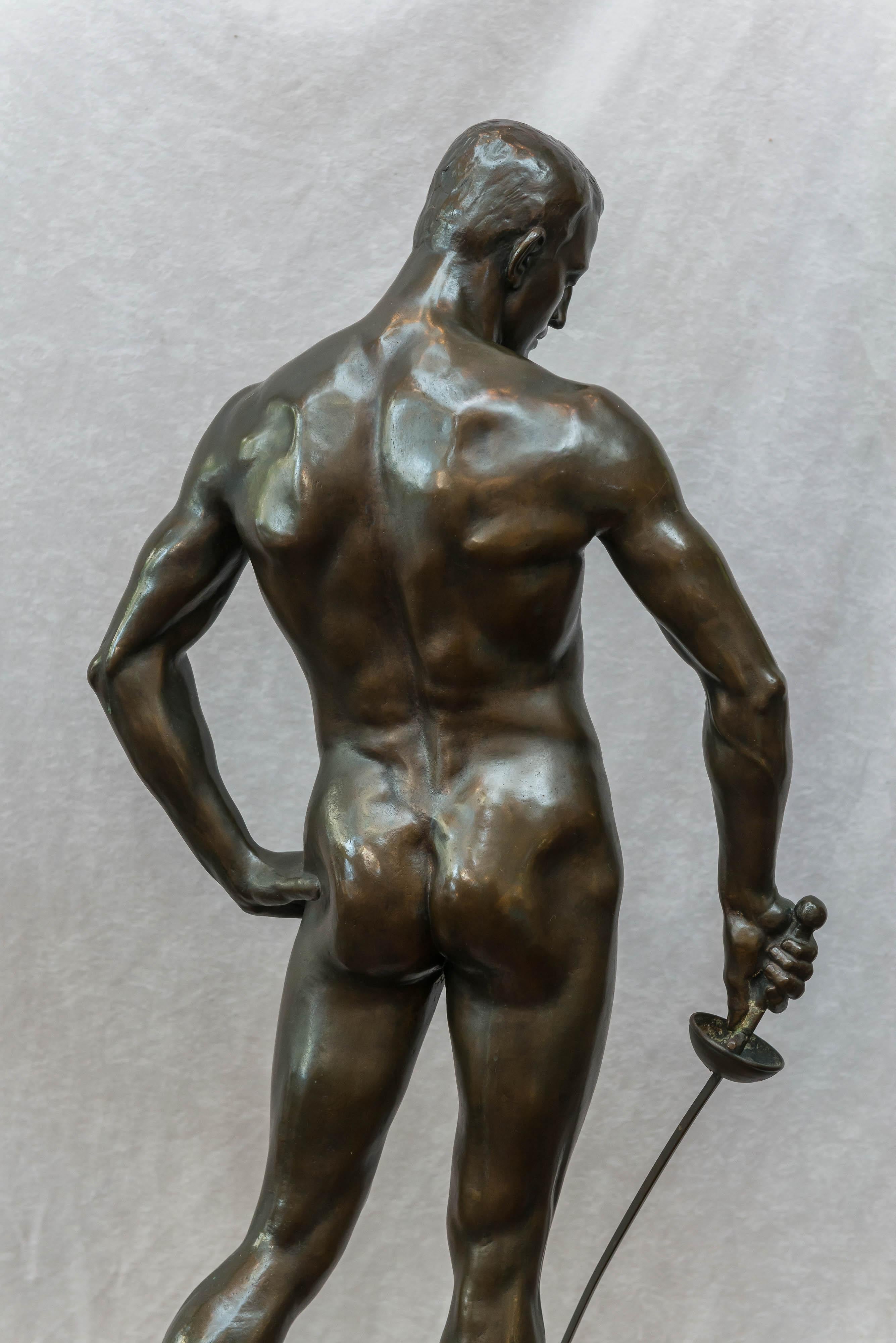 German Bronze Figure of a Nude Male Swordsman, circa 1901 4
