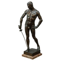 Antique German Bronze Figure of a Nude Male Swordsman, circa 1901