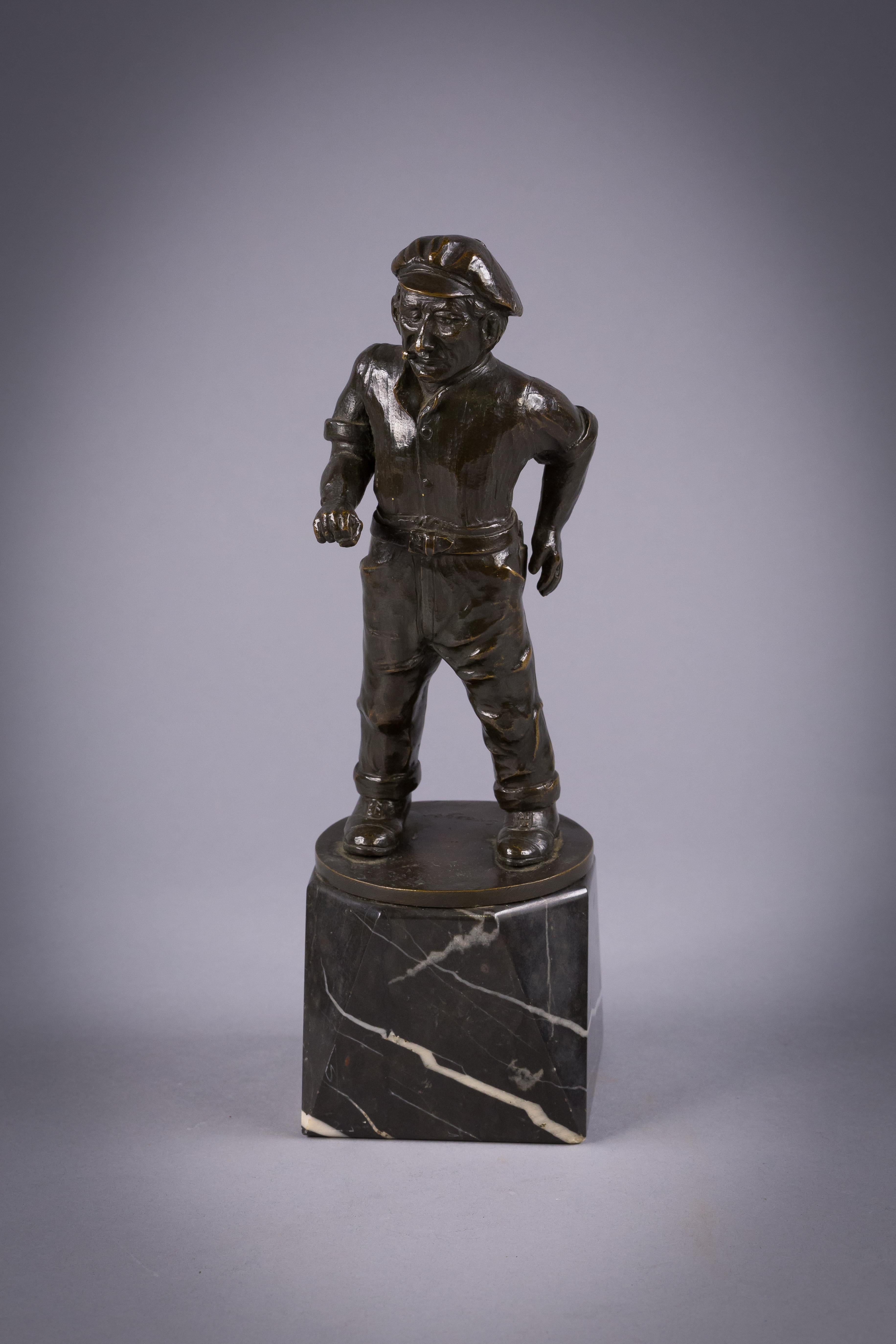 Early 20th Century German Bronze Figure of a Seaman with Pipe, F. Staeger For Sale