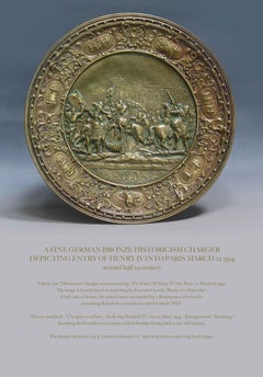 Assiette de présentation en bronze allemand de l'historicisme représentant l'entrée d'Henri IV à Paris en 1594