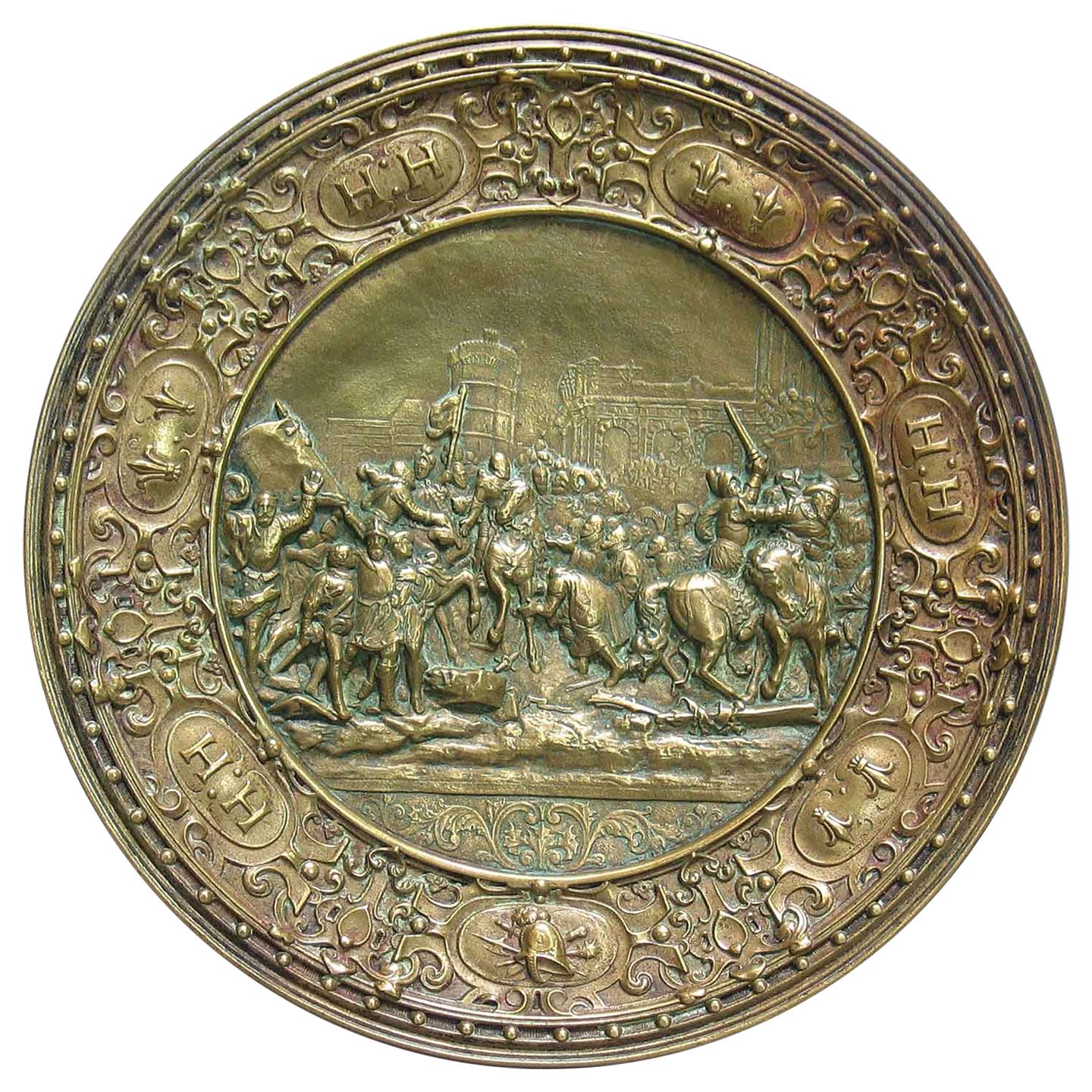 German Bronze Historicism Charger Depicting Entry of Henry IV into Paris in 1594