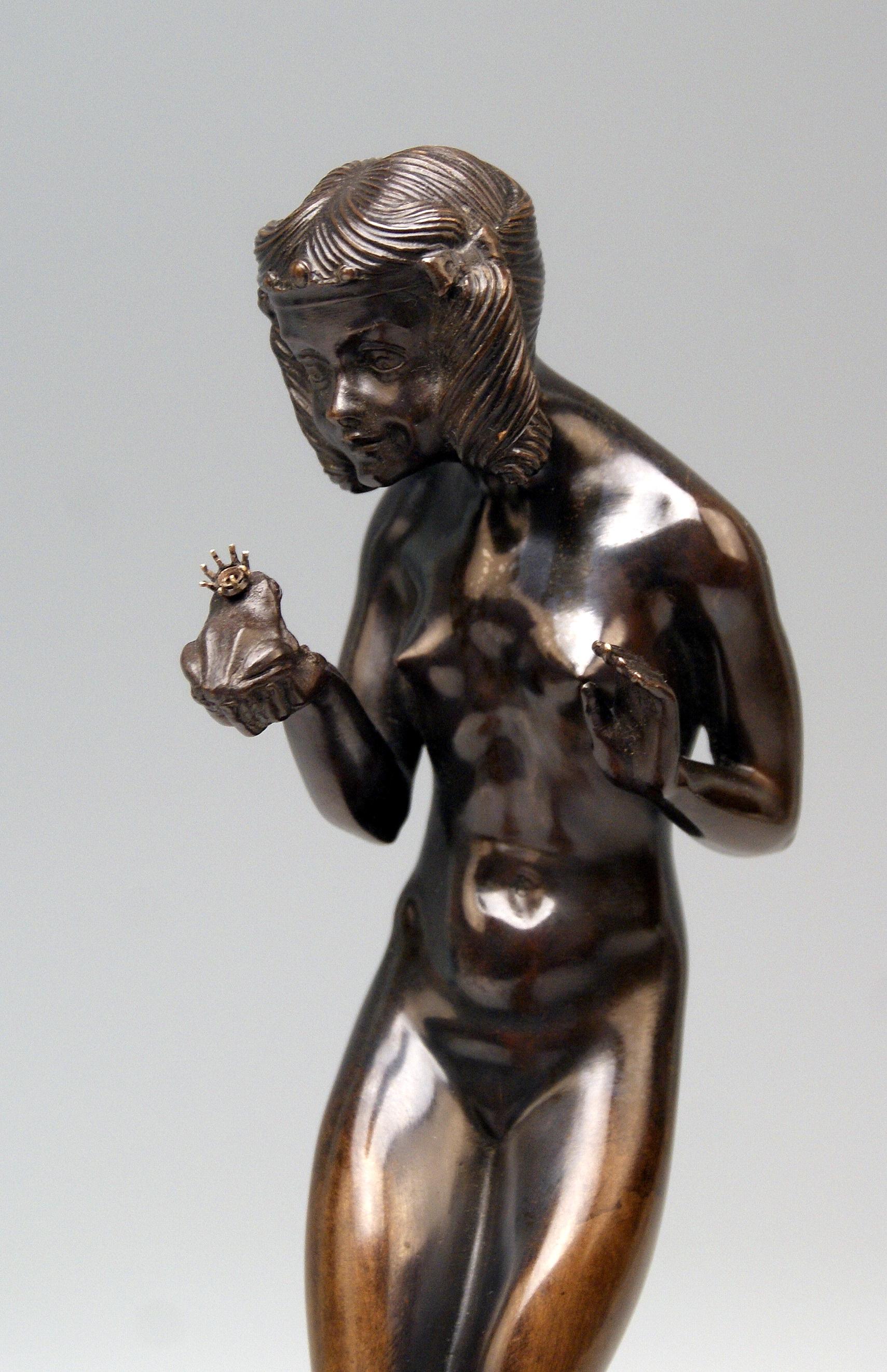 German Bronze Lady Nude and Frog Prince Gustav A. Daumiller Munich, circa 1920 In Good Condition In Vienna, AT