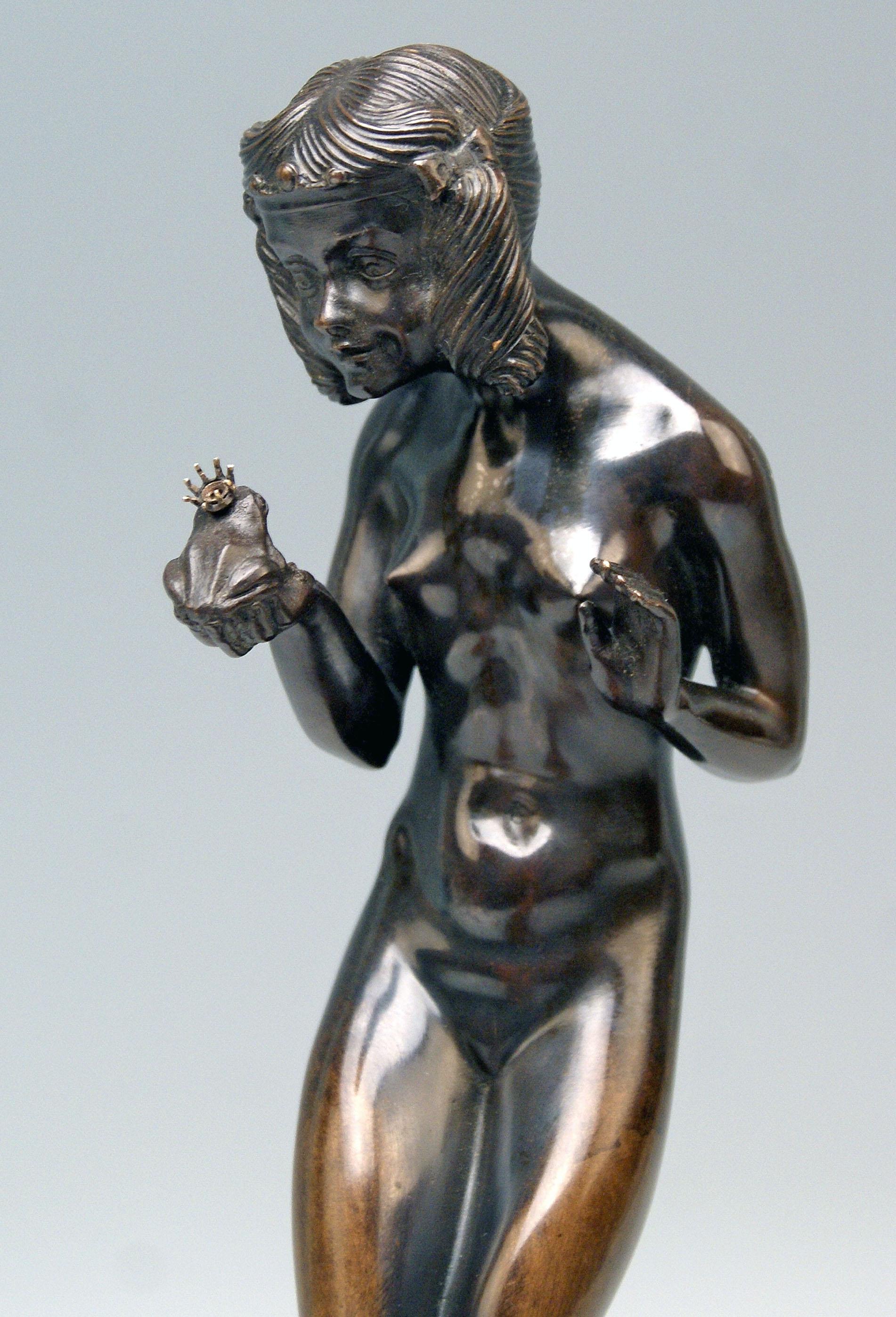 German Bronze Lady Nude and Frog Prince Gustav A. Daumiller Munich, circa 1920 1