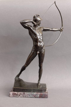 German Bronze Male Nude Figure 'The Archer' by Ernst Moritz Geyger, Berlin
