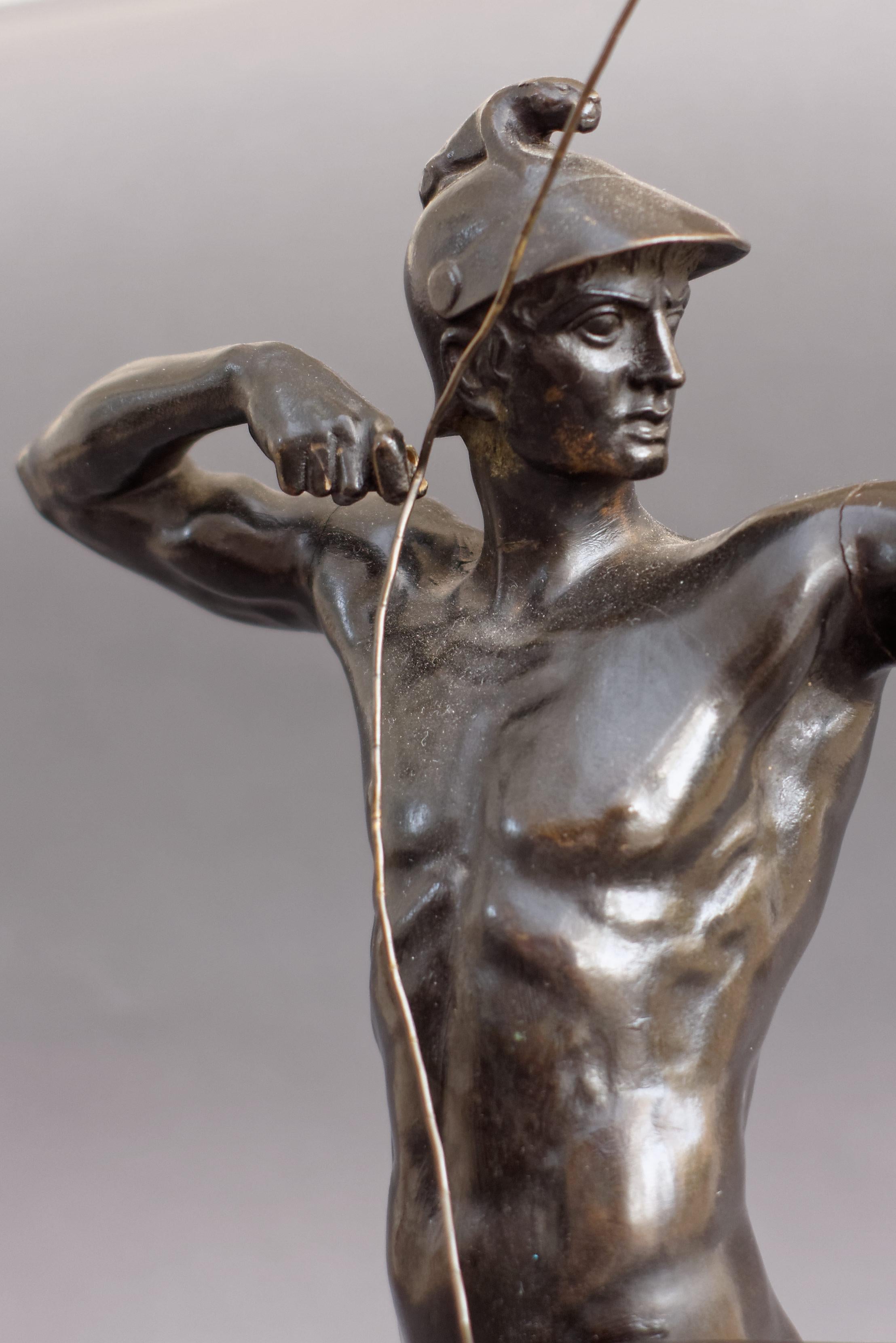 Neoclassical German Bronze Male Nude Figure 'The Archer' by Ernst Moritz Geyger, Berlin