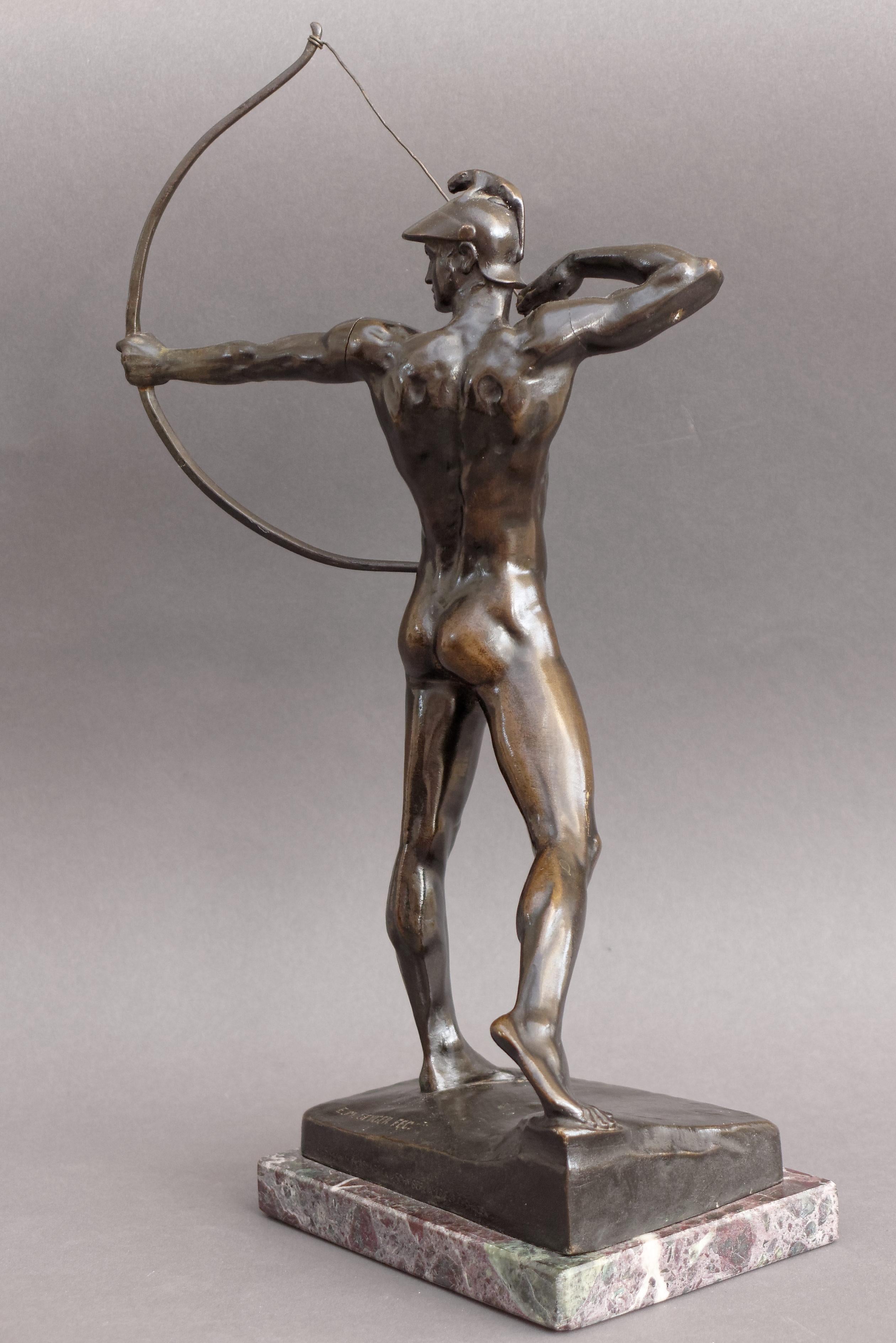 20th Century German Bronze Male Nude Figure 'The Archer' by Ernst Moritz Geyger, Berlin