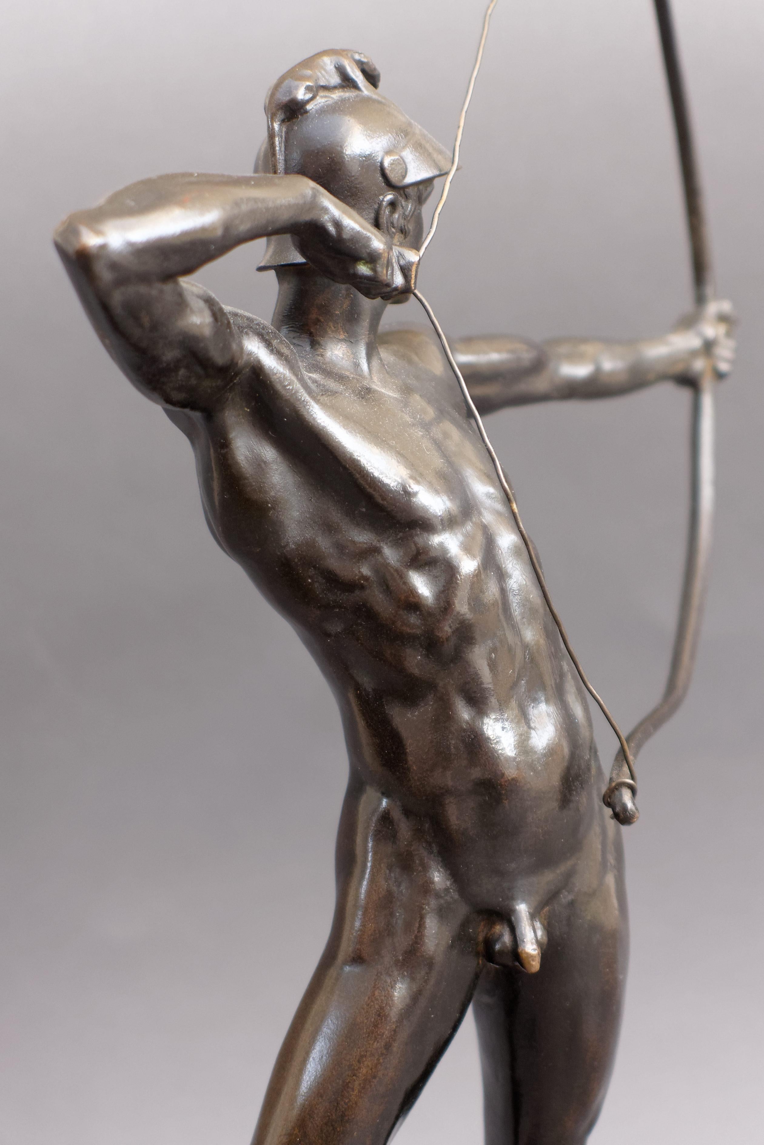 German Bronze Male Nude Figure 'The Archer' by Ernst Moritz Geyger, Berlin 1