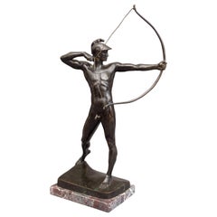 German Bronze Male Nude Figure 'The Archer' by Ernst Moritz Geyger, Berlin
