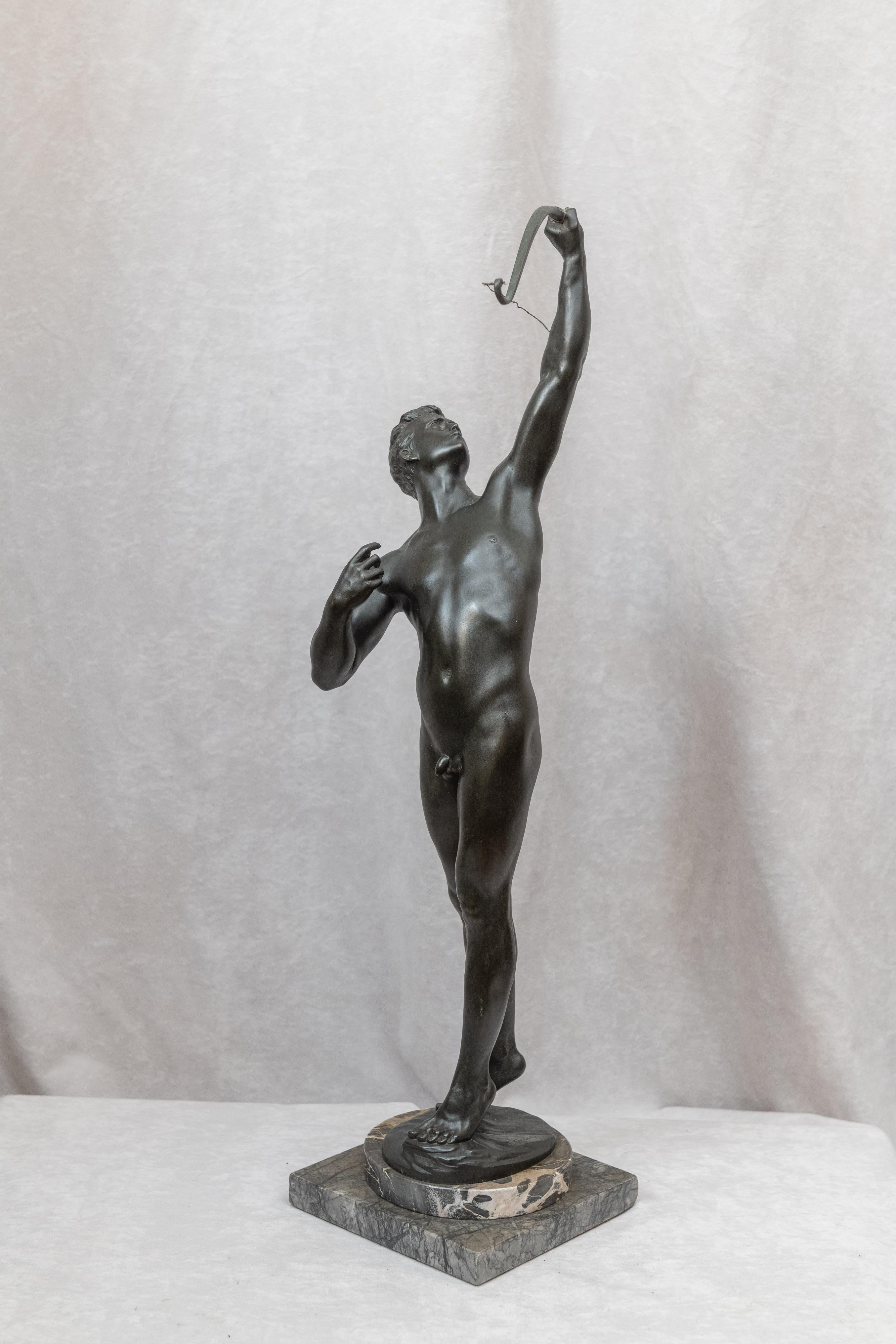 Beaux Arts German Bronze of a Nude Male Archer, Artist Signed, circa 1900