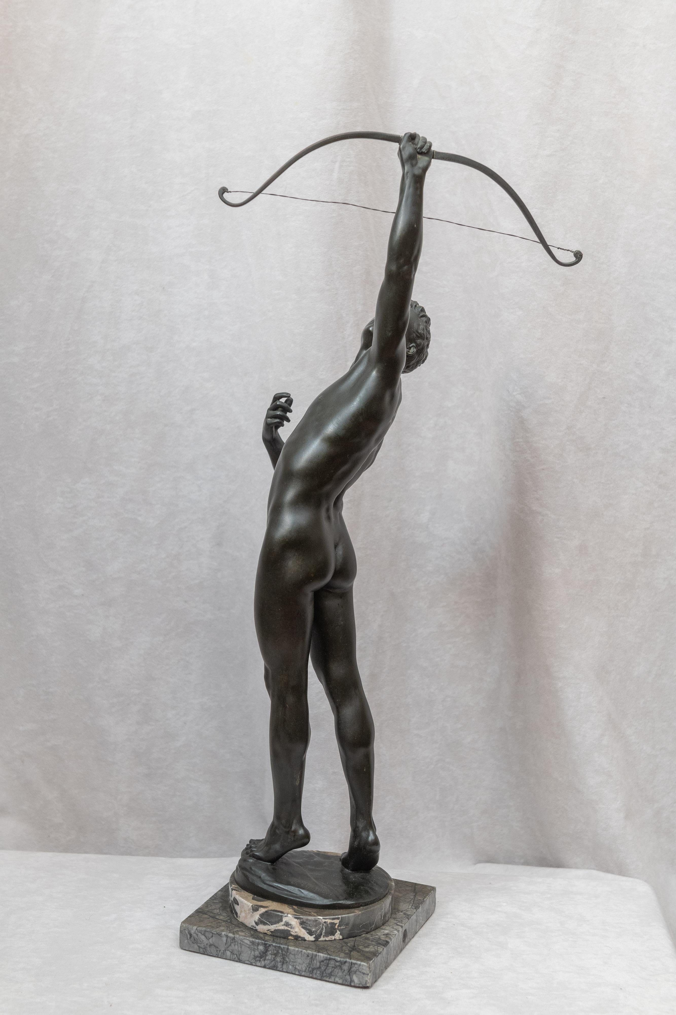 Patinated German Bronze of a Nude Male Archer, Artist Signed, circa 1900