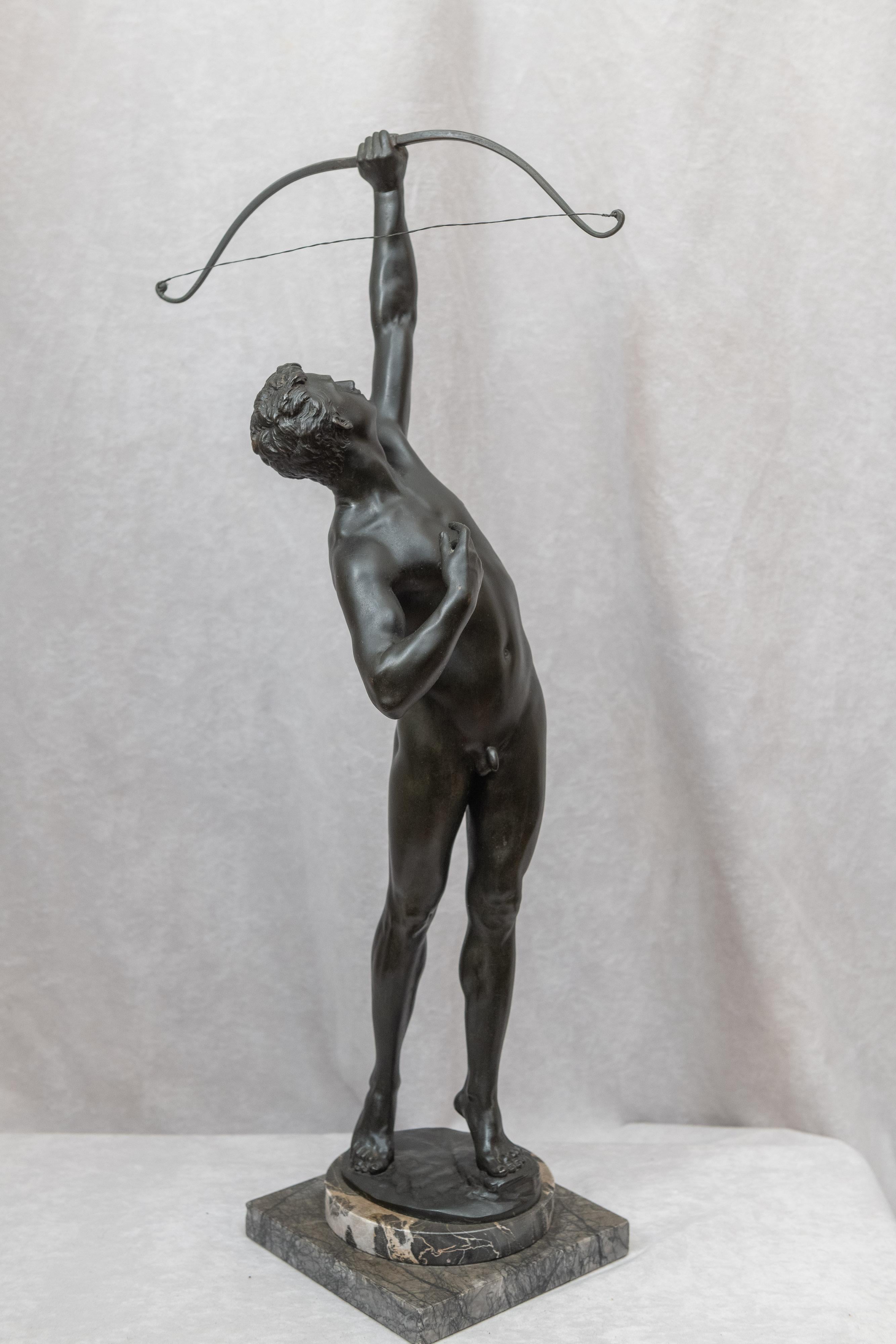 19th Century German Bronze of a Nude Male Archer, Artist Signed, circa 1900