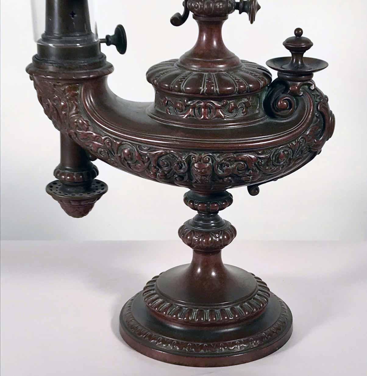Cast German Bronze Oil Lamp in Original Condition For Sale
