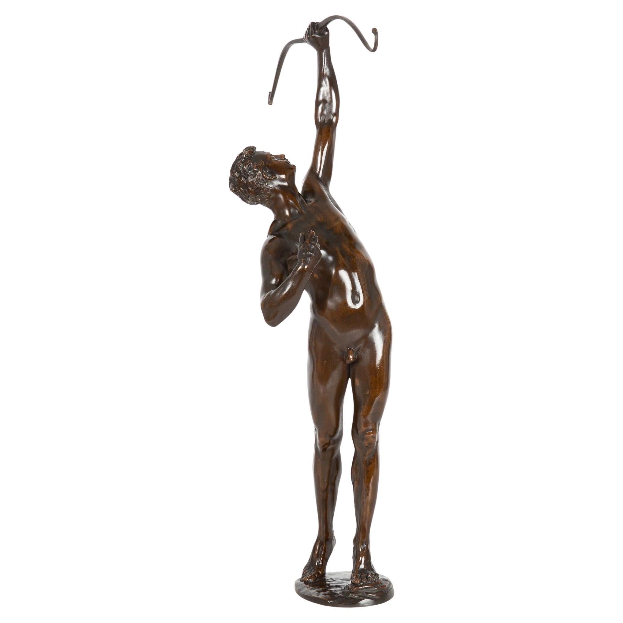 Sculpture allemande en bronze d'Hercule et d'oiseaux symétriques par Joseph Uphues