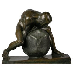 Antique German Bronze Sculpture of Sisyphus, by Julius Frick