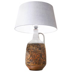 German Brutalist Geometrical Fat Lava Ceramic Vase Table Lamp, 1960s