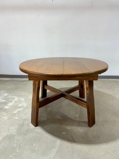 German Brutalist Oak Dining Table with Butterfly Leaf