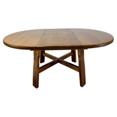 German Brutalist Oak Dining Table with Butterfly Leaf