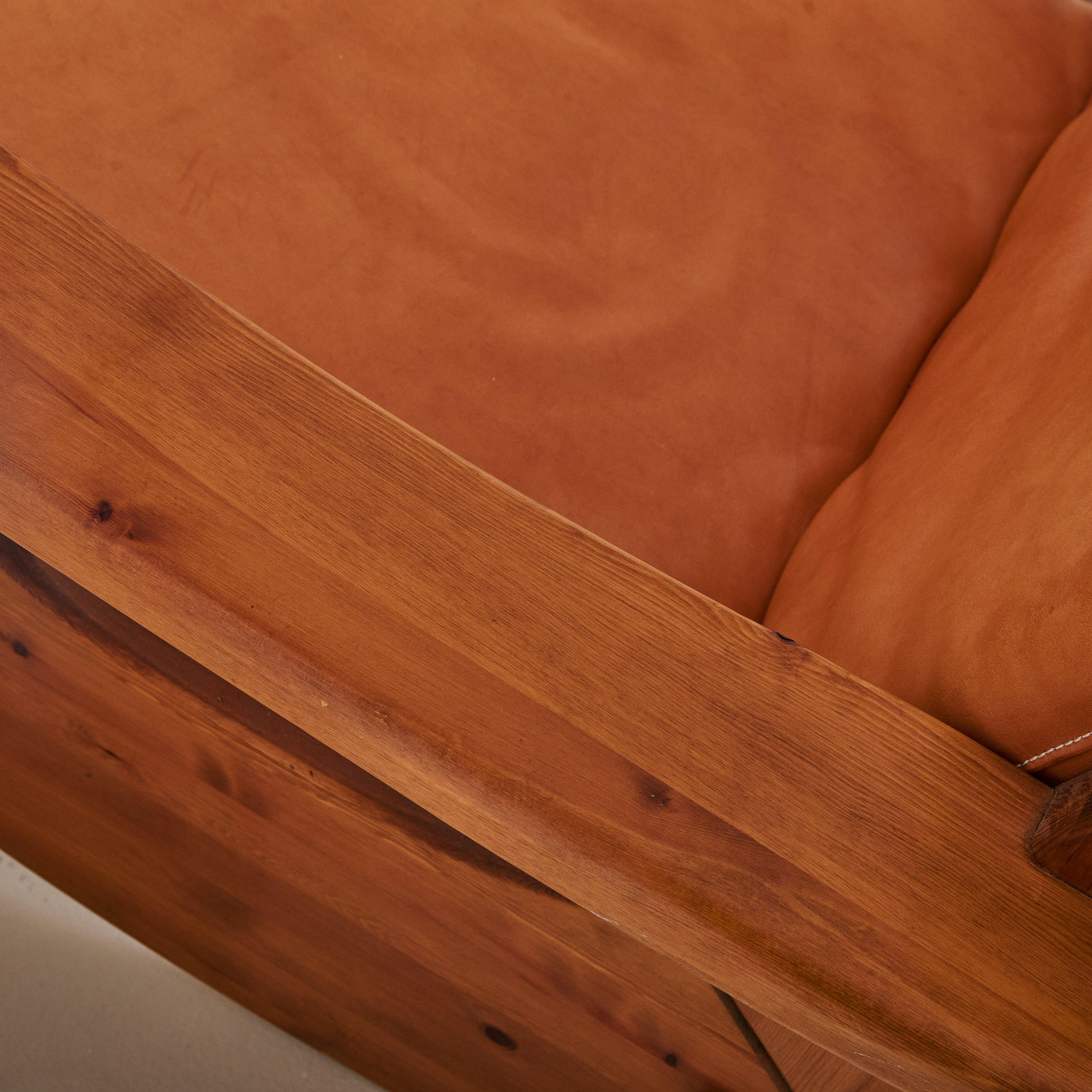Fauteuil à bascule brutaliste allemand en pin et cuir cognac Attribué à Wasa Möbel en vente 2