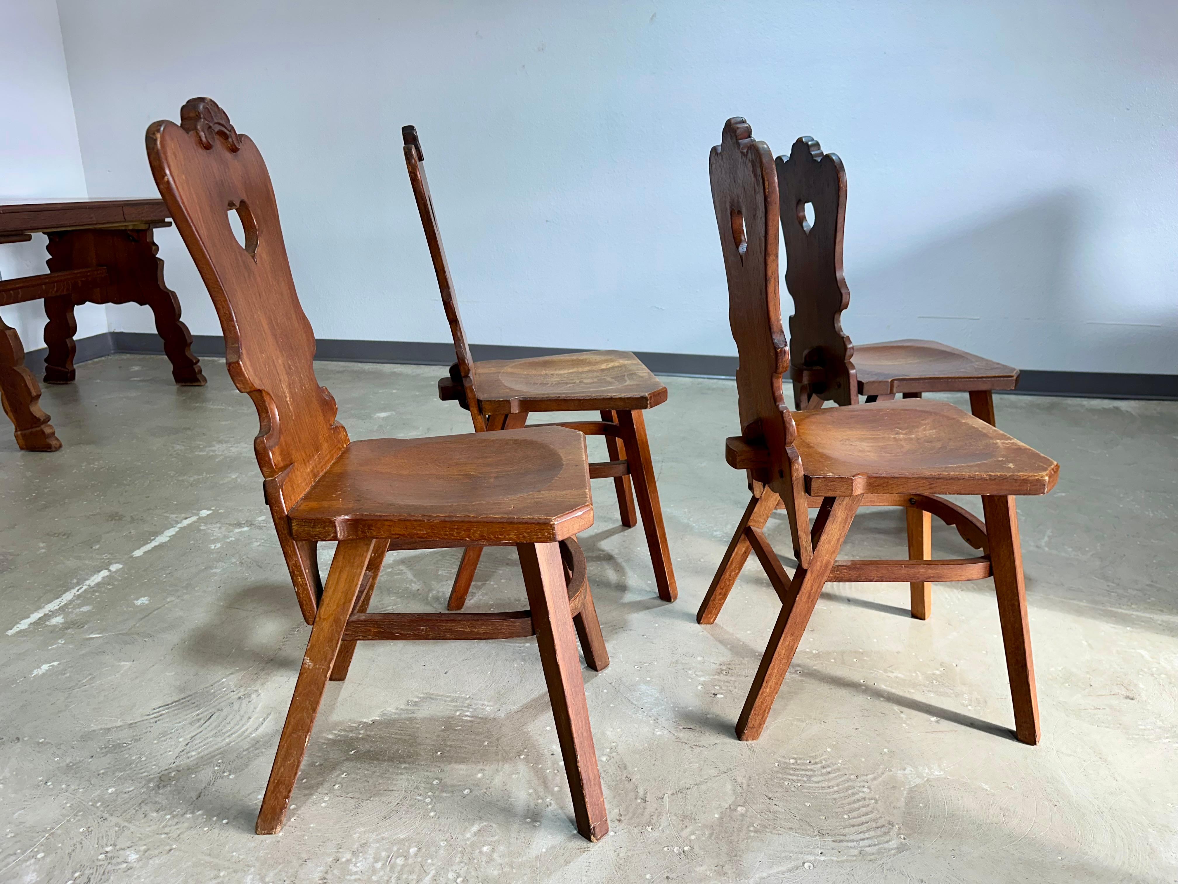 Tedesco Sedie da pranzo tedesche in stile tirolese brutalista, set di 4 sedie in Oak in vendita